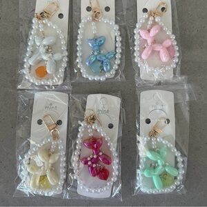 Six Balloon Dog Keychain or bag Charms- Pink, yellow, green, white, blue and red